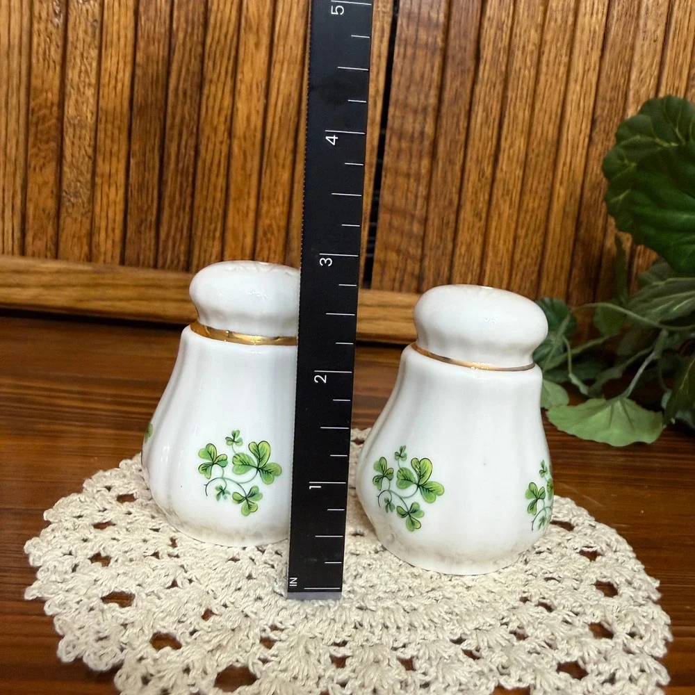 Erin China Salt and Pepper Shakers White Excellent Shamrock Gold Trim